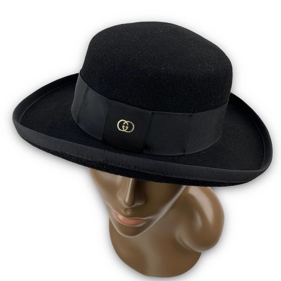 RARE 1970's GUCCI black wool felt bowler hat with classic GG logo - Picture 11 of 16